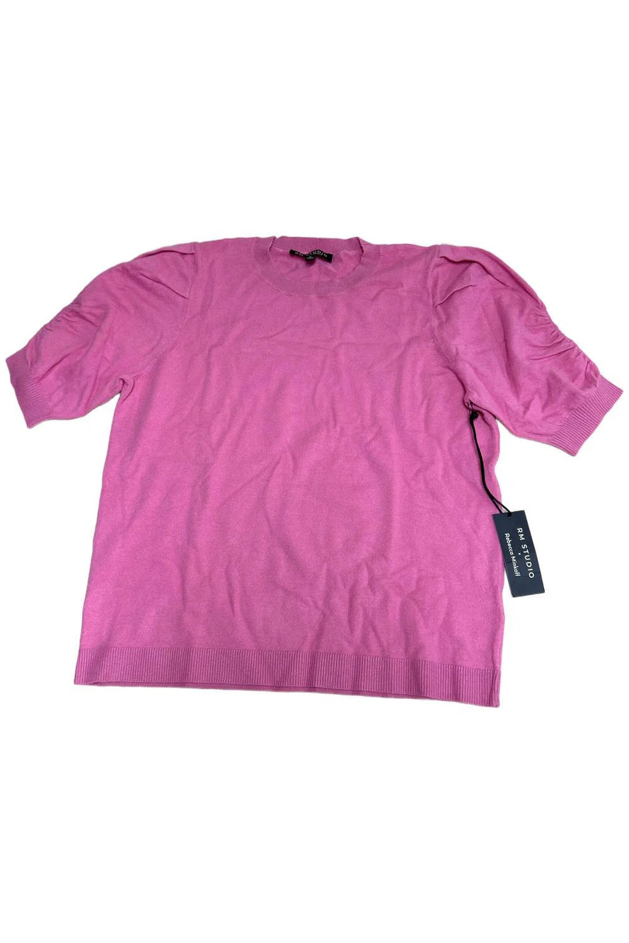 RM Studio Women's Ruched Short Sleeve Sweater Pink - Regular